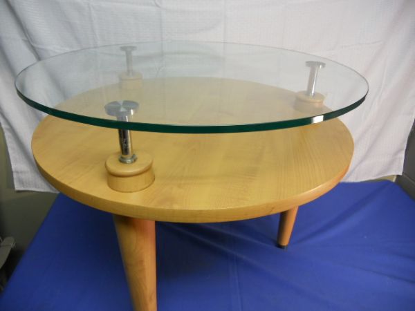 A CLASSY GLASS TOP TABLE W LOWER DISPLAY SHELF***THIS HAS A RESERVE***