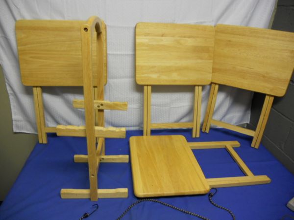 FOUR REAL WOOD T.V. DINNER TRAYS 
