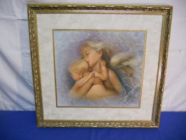 A GOLD GILTED FRAMED PICTURE,  ANGELS !!!!