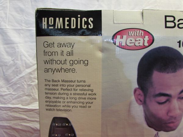 KICK BACK & RELAX WHEREVER YOU ARE!  NEW IN BOX HOMEDICS HEATED 10 MOTOR HEAT MASSAGER