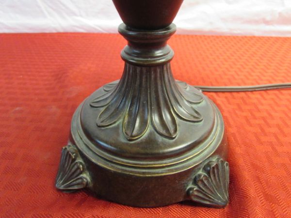 LET THERE BE LIGHT - TWO LOVELY ANTIQUED BRONZE URN STYLE TABLE LAMPS