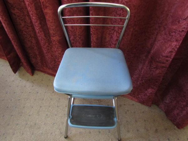 IT'S A CHAIR!  IT'S A STEP STOOL!  GREAT RETRO COSCO STEP LADDER CHAIR