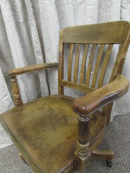 ANTIQUE WOODEN OFFICE CHAIR by B.L. MARBLE CHAIR CO.