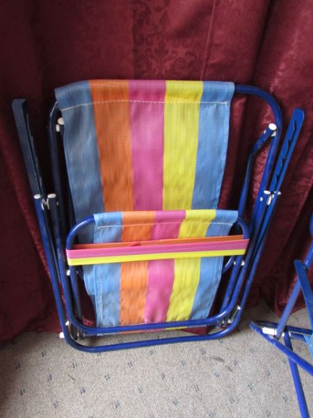 TWO STEEL FRAME FOLDING BEACH/LAWN CHAIRS