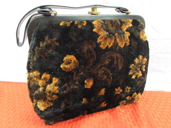 TWO CLASSY VINTAGE CARPET BAG STYLE PURSES - ONE LARGE, ONE CLUTCH