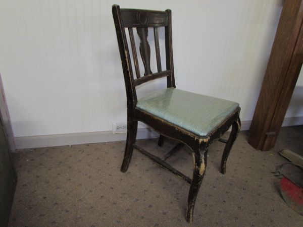 MATCHING  ANTIQUE CARVED WOOD CHAIR WITH UPHOLSTERED