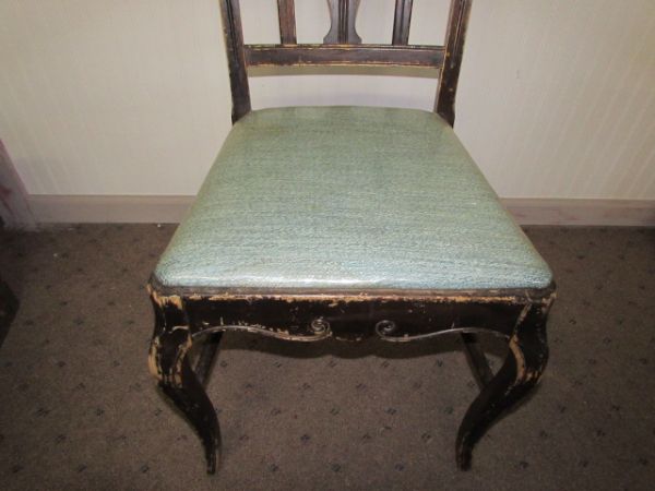 MATCHING  ANTIQUE CARVED WOOD CHAIR WITH UPHOLSTERED