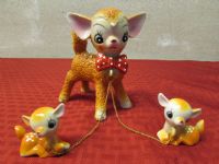 ADORABLE 1950S PORCELAIN POPCORN FAWN TRIO MADE IN JAPAN
