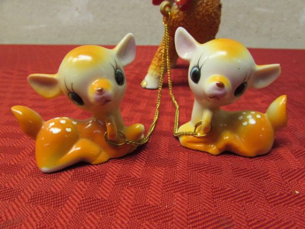 ADORABLE 1950'S PORCELAIN POPCORN FAWN TRIO MADE IN JAPAN