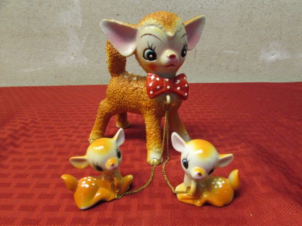 ADORABLE 1950'S PORCELAIN POPCORN FAWN TRIO MADE IN JAPAN