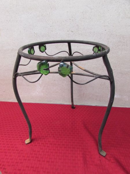 WROUGHT IRON PLANT STAND & LARGE CERAMIC POT