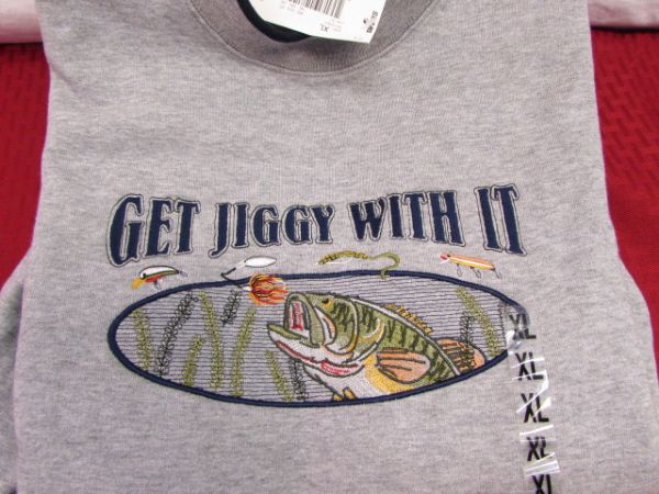 GET JIGGY WITH IT - NEW MEN'S FISHING SEATSHIRT & KNIFE W/GAFF