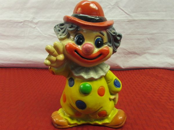 VINTAGE CLOWN COIN BANK & COINS FROM AROUND THE WORLD