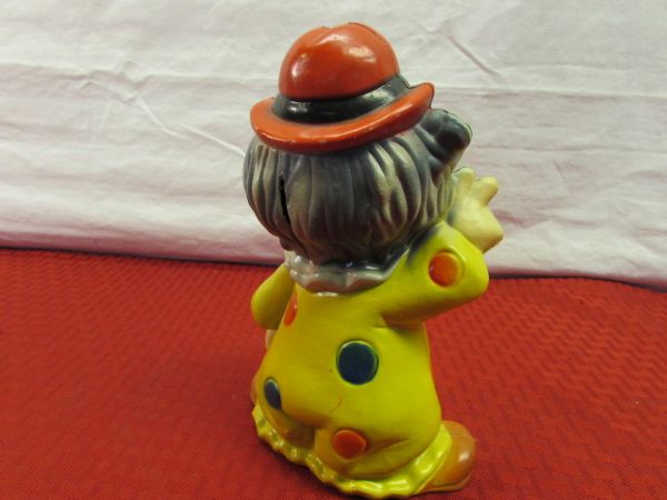 VINTAGE CLOWN COIN BANK & COINS FROM AROUND THE WORLD