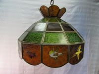 VINTAGE STAINED GLASS HANGING SWAG LAMP