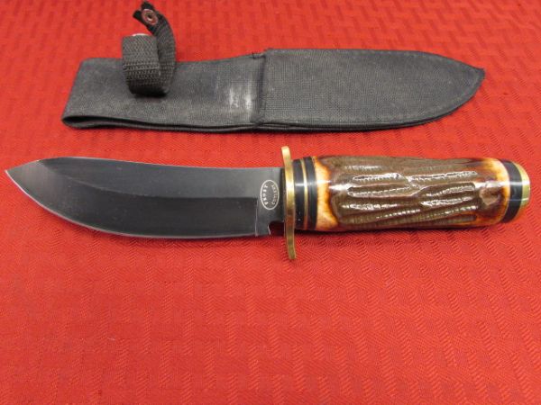 FROST CUTLERY 9 HUNTING KNIFE WITH STAG ANTLER HANDLE 