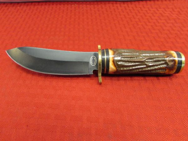 FROST CUTLERY 9 HUNTING KNIFE WITH STAG ANTLER HANDLE 