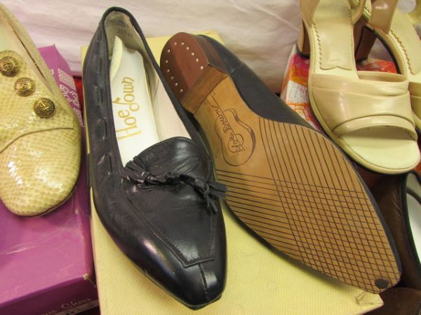 HUGE VINTAGE SHOE COLLECTION, SOME LEATHER & NEVER WORN