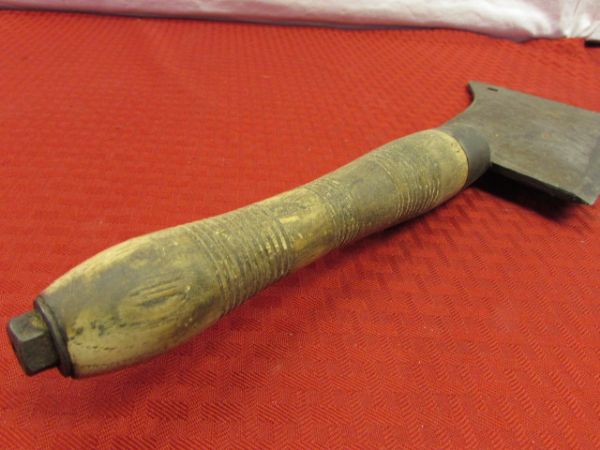 VINTAGE/ANTIQUE CLEAVER WITH CARVED WOOD HANDLE