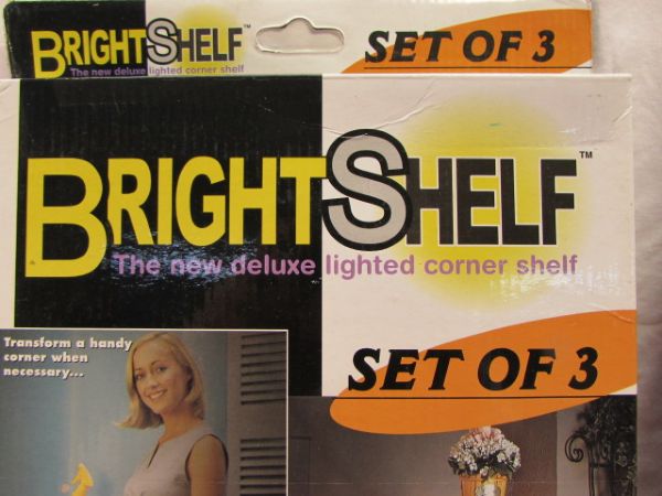 NIB BRIGHT SHELF LIGHTED CORNER SHELF - 2 BOXES OF 3 EACH