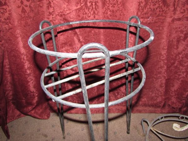 THREE WROUGHT IRON PLANT STANDS