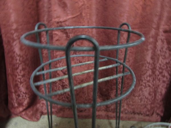 THREE WROUGHT IRON PLANT STANDS