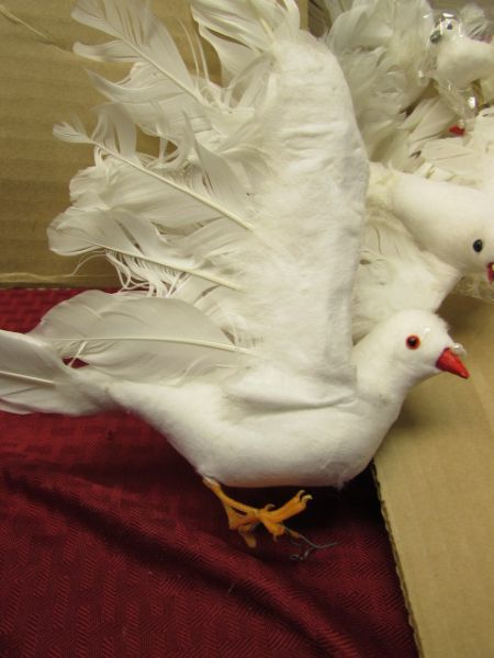BOX OF DOVE ORNAMENTS WITH REAL FEATHERS - THOMAS PACONNIE CLASSICS