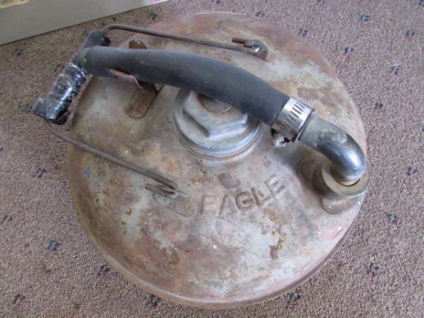 VINTAGE EAGLE GAS CAN, JACK STAND & MORE