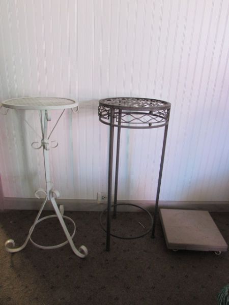 WROUGHT IRON PLANT STANDS & FLOWER POTS WITH SILK PLANTS