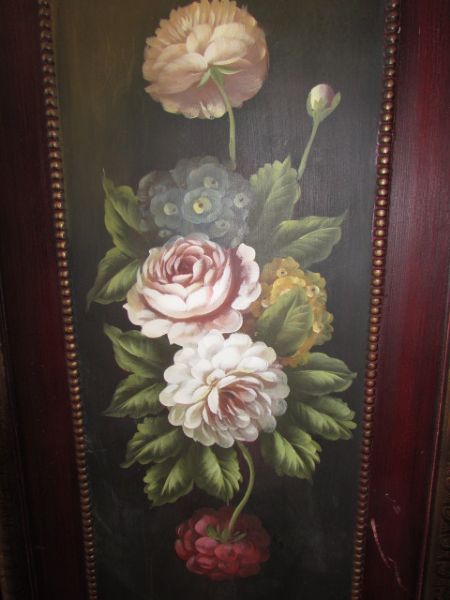GORGEOUS HANDPAINTED FLORAL 4 SECTION WOOD ROOM DIVIDER/FOLDING SCREEN