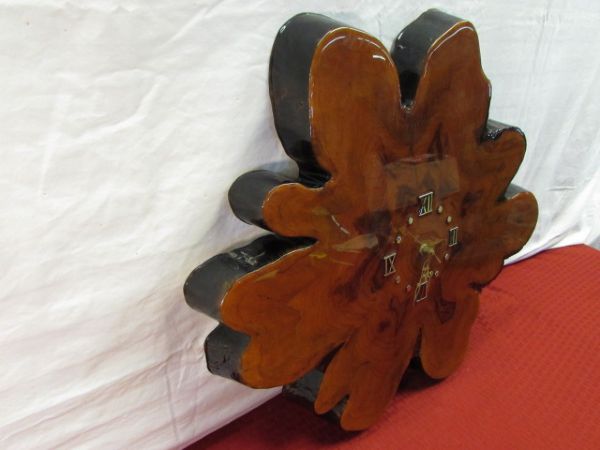 BEAUTIFUL VINTAGE LACQUERED BURL WOOD WALL CLOCK