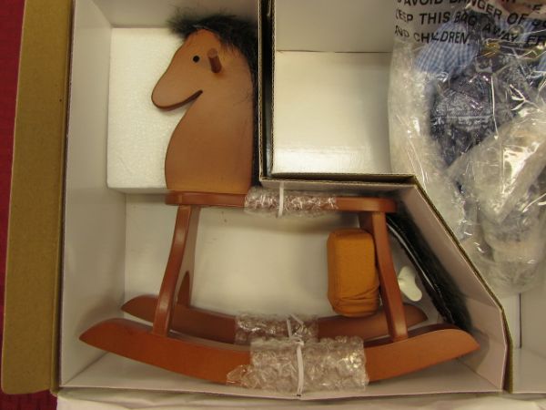HERITAGE SIGNATURE COLLECTION PORCELAIN DOLL - TEX ON HIS ROCKING HORSE - NIB