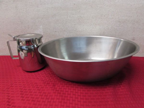  U.S. MILITARY HOSPITAL GRADE STAINLESS STEEL WASH BASIN & WATER PITCHER