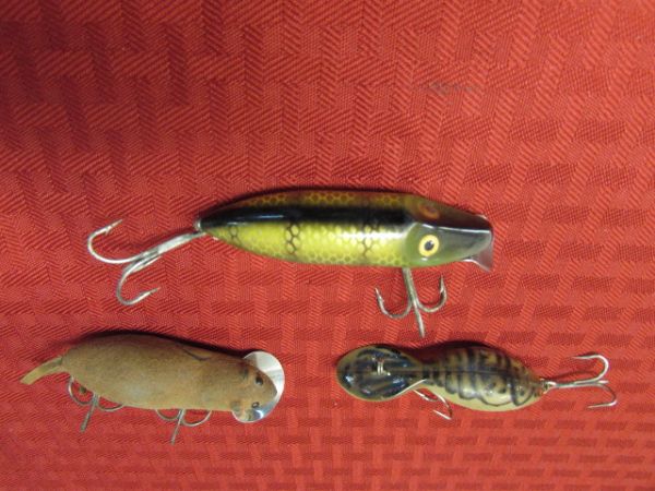 VINTAGE HEDDON FISHING LURES - MOUSE, RIVER RUNT,  TAD POLLY