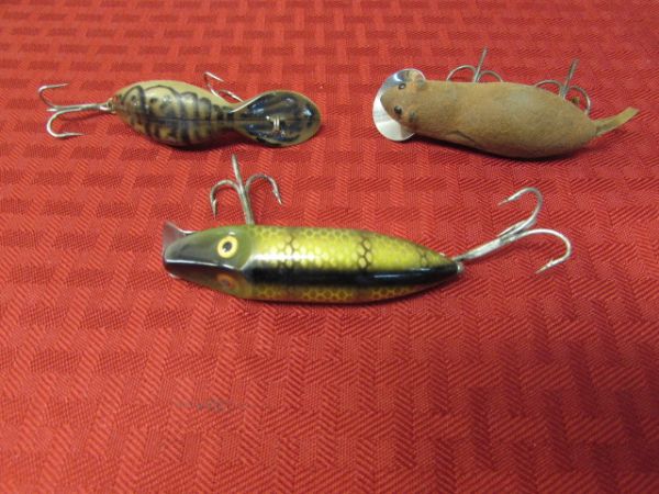 VINTAGE HEDDON FISHING LURES - MOUSE, RIVER RUNT,  TAD POLLY