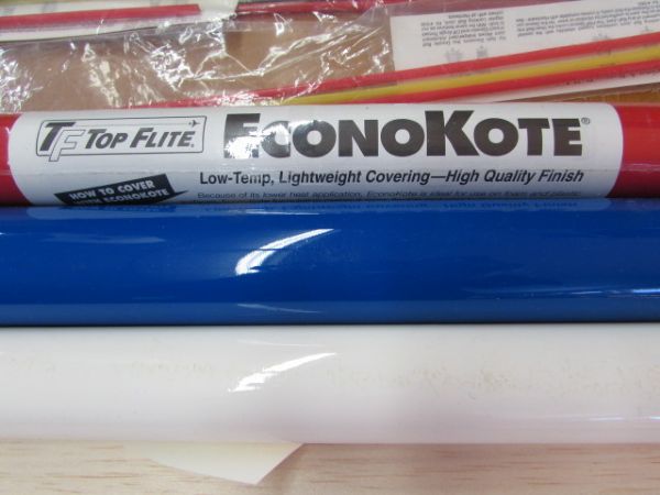 TOP FLITE ECONO-KOTE ADHESIVE AIRPLANE COVER, WOOD, RODS, WALL MOUNTS & MORE