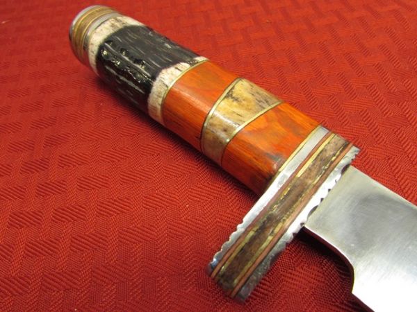 CHIPAWAY CUTLERY HUNTING KNIFE WITH ANTLER, WOOD & STONE HANDLE