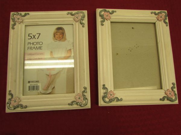 LOVELY PHOTO FRAMES, MANY NEVER USED, ROSES, TEXTURED SCROLL, WOOD & MORE