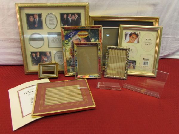NICE PHOTO FRAMES, MANY NEVER USED, GOLD TONE, FLORAL & MORE