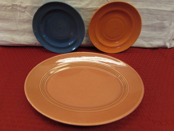 SPRUCE UP YOUR TABLE! COLORFUL LYNN'S STONEWARE DISHES & ETCHED WATER GLASSES