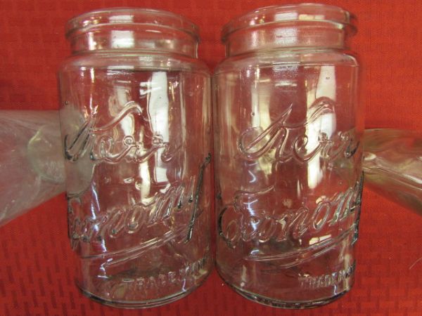 OLD GLASS INCLUDES 2 ANTIQUE KERR JARS, GOLD PAN & MORE