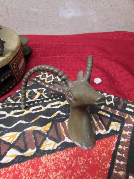 OUT OF AFRICA ELEPHANT BOWL, NATIVE TAMBOREEN,  HANDCRAFTED ANGLE, BRASS ANTELOPE & MORE