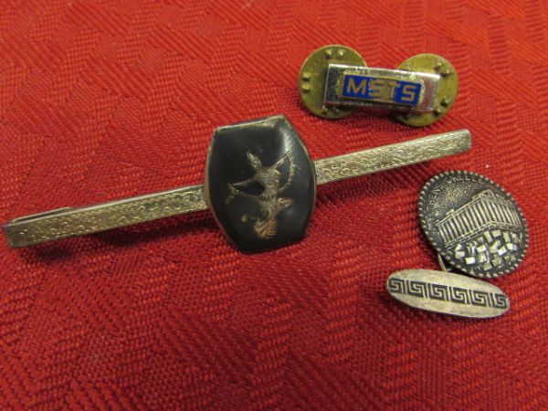 GUY STUFF!  STERLING SILVER TIE CLIP, FISHING TACKLE, COLLECTIBLE NORMAN ROCKWELL PLATE & MUCH MORE!
