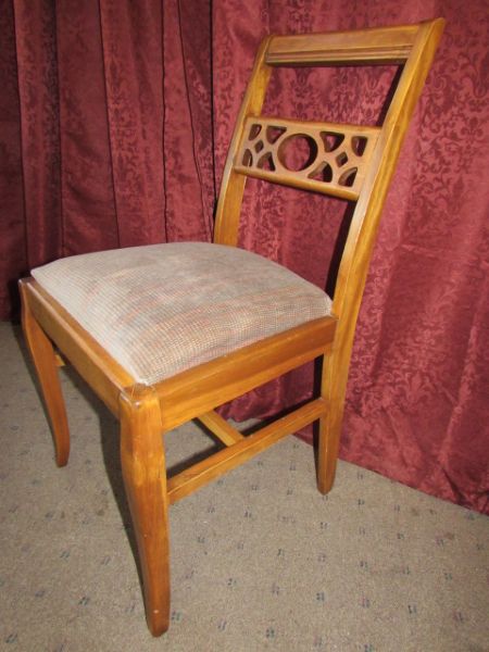 LOVELY  VINTAGE CARVED WOOD  CHAIR WITH CUSHIONED SEAT