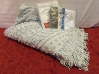 VINTAGE CHENILLE BED SPREAD WITH NEVER OPENED PILLOW CASES & SHEETS