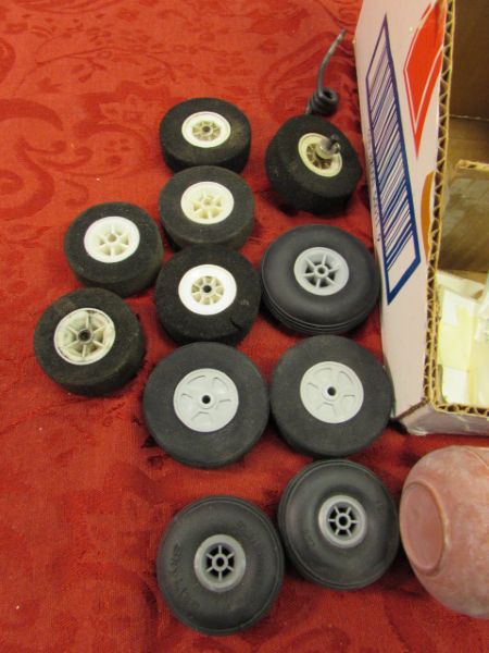 LOT FULL OF MODEL AIRPLANE PARTS!  PROPS, WHEELS, GLO PLUGS, SPINNERS, MORE!