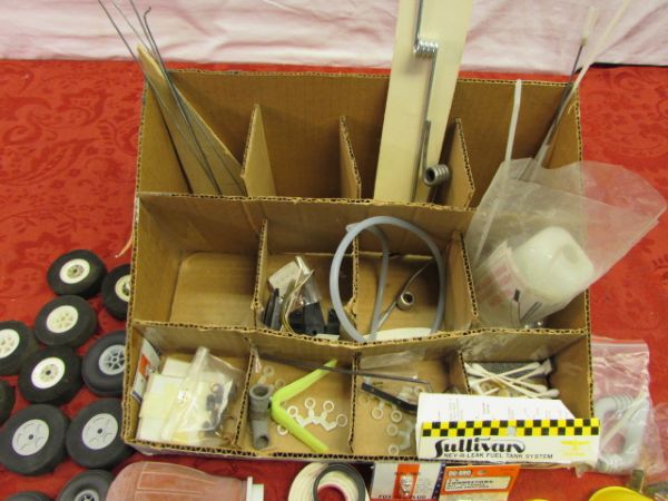 LOT FULL OF MODEL AIRPLANE PARTS!  PROPS, WHEELS, GLO PLUGS, SPINNERS, MORE!