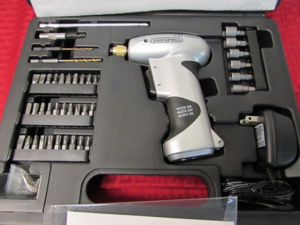 NEVER USED DUROPRO 6 VOLT 50 PIECE  CORDLESS DRILL  SET