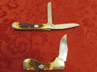 TWO STEEL WARRIOR 440 STAINLESS STEEL POCKET KNIVES WITH BONE HANDLES 