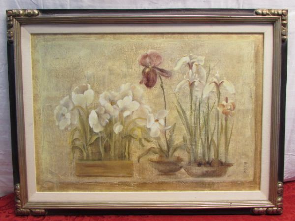 BEAUTIFUL LARGE HANDCRAFTED MILKPAINT & GOLD LEAF FRAMED WALL ART 